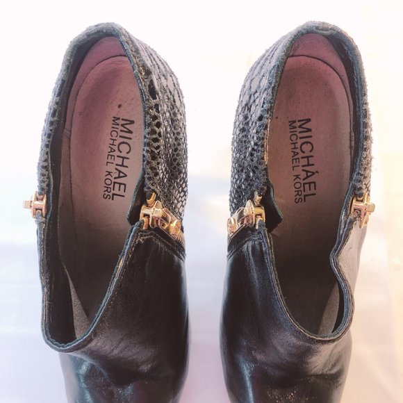 Michael Kors York Leather & Python Heeled Booties - Picture 2 of 5